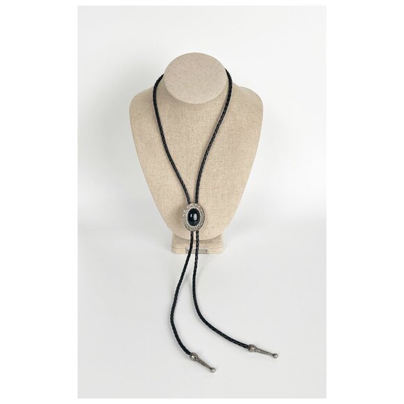 Vintage Bolo Tie Leather Silver Boho Western Cowgirl Bohemian Necklace Accessory - Picture 6 of 10